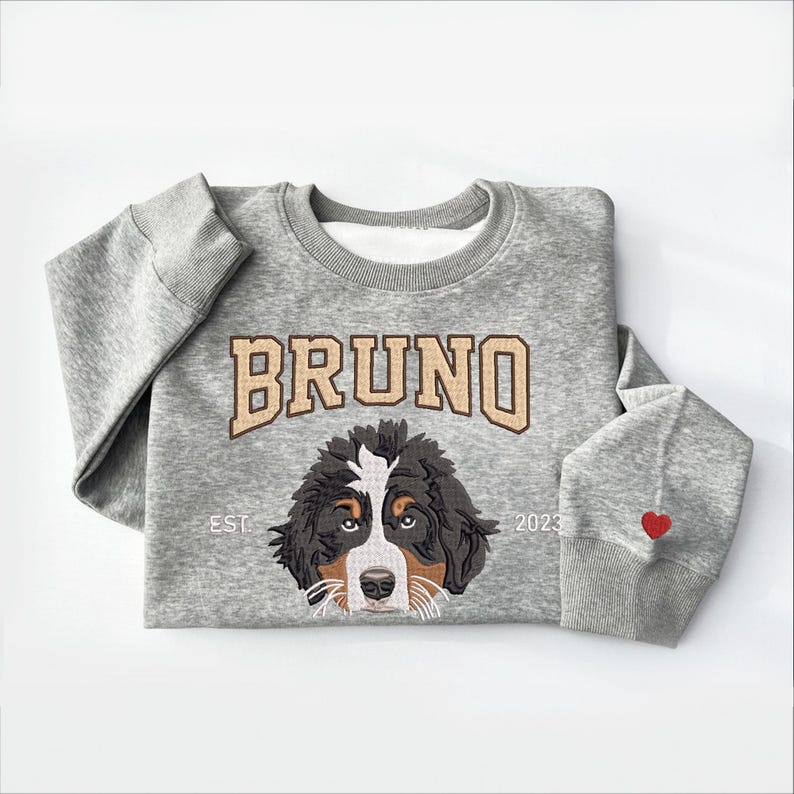 A Custom Dog Face Embroidered Sweatshirt From Photo, one of the best dog lover gifts and a unique photo embroidered sweatshirt.