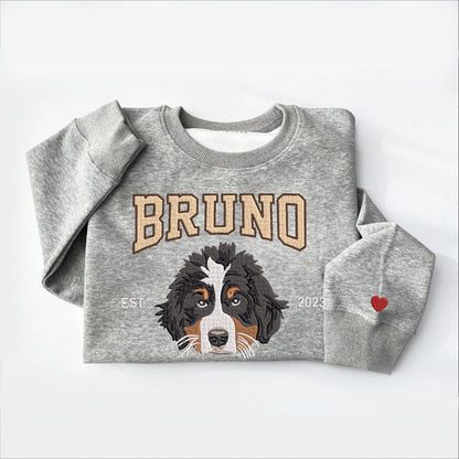 A Custom Dog Face Embroidered Sweatshirt From Photo, one of the best dog lover gifts and a unique photo embroidered sweatshirt.