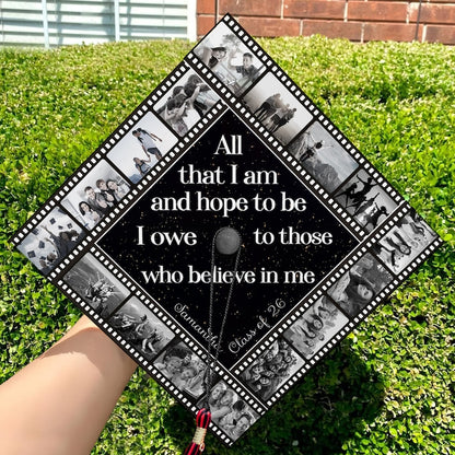 This custom photo graduation cap features high-quality printing, making it a perfect grad cap decoration.