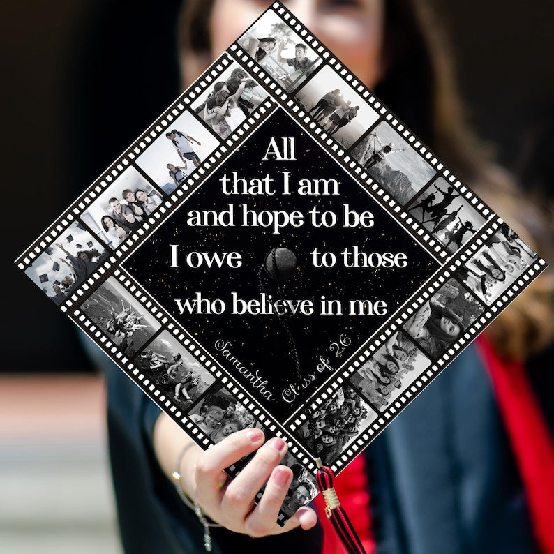 A premium custom photo graduation cap design, offering a lasting memento for your big milestone day.