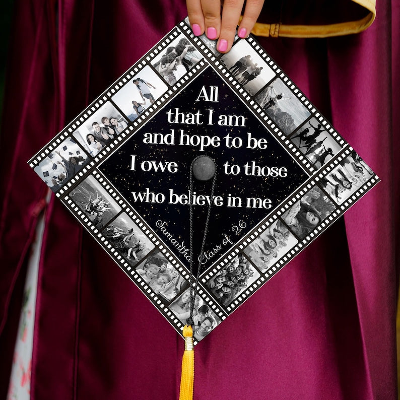 Customized graduation gifts for her or him, this photo cap topper adds a personal touch to the ceremony.
