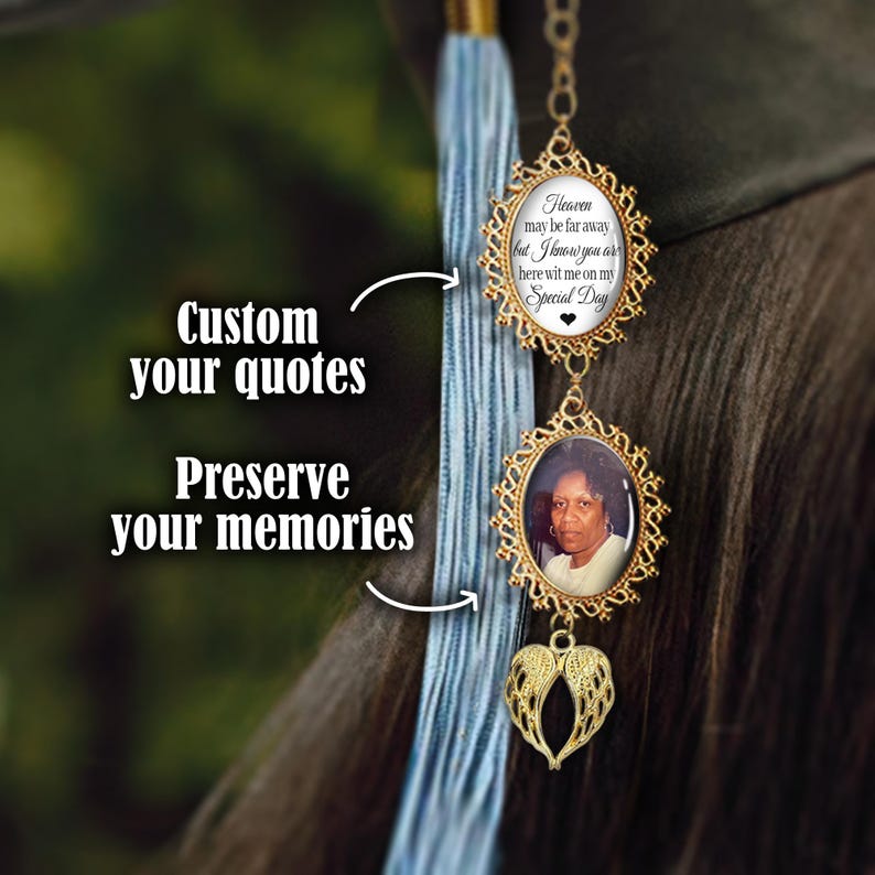 Customized graduation cap charm with memorial photo, providing a high-quality keepsake for graduates.