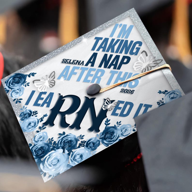 A high-quality graduation hat topper for nursing school graduates, ideal for those seeking custom graduation gifts.