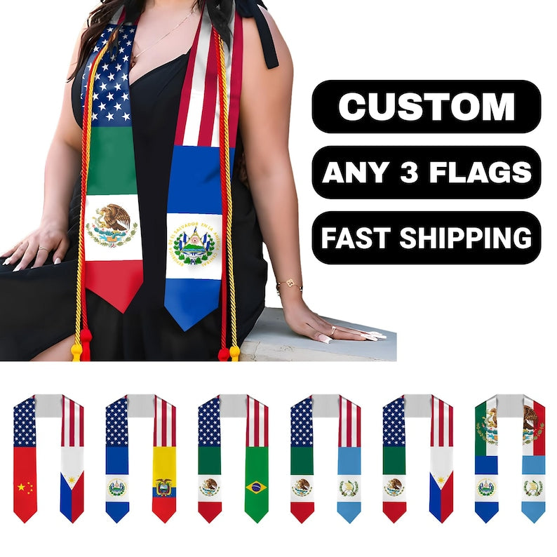 This custom Mexican graduation sash features traditional serape patterns for a proud cultural celebration.