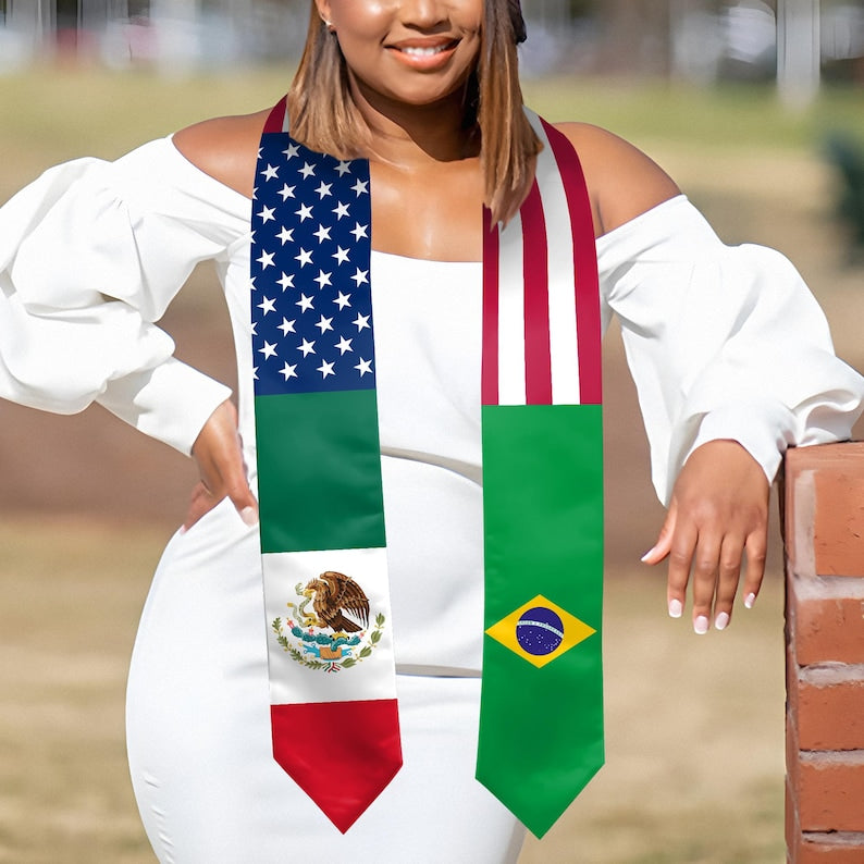 Elegant El Salvador graduation stole option, providing a beautiful way to represent your roots and success.
