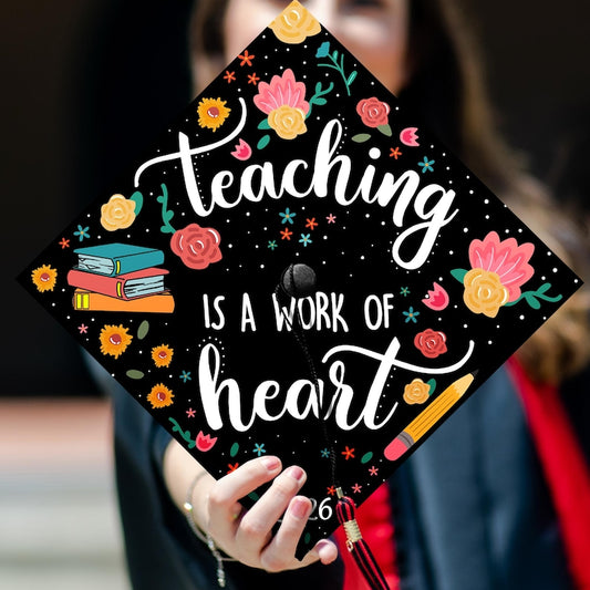 Personalized Teacher Graduation Cap Topper for the Class of 2026, a perfect and unique future teacher gift.