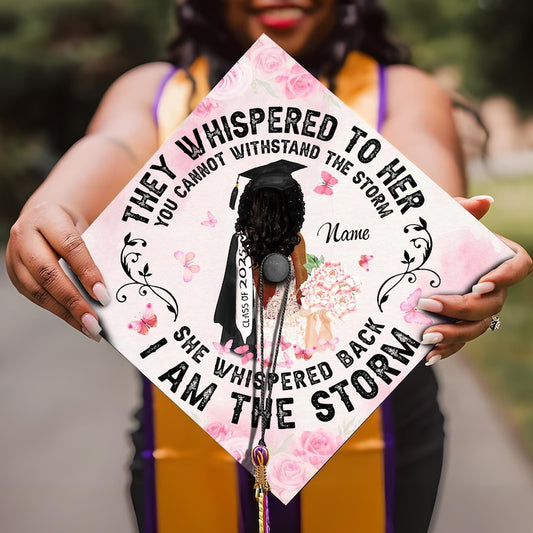 Personalized 'You Cannot Withstand The Storm' Grad Cap Topper for Class of 2026, a powerful personalized graduation gift.