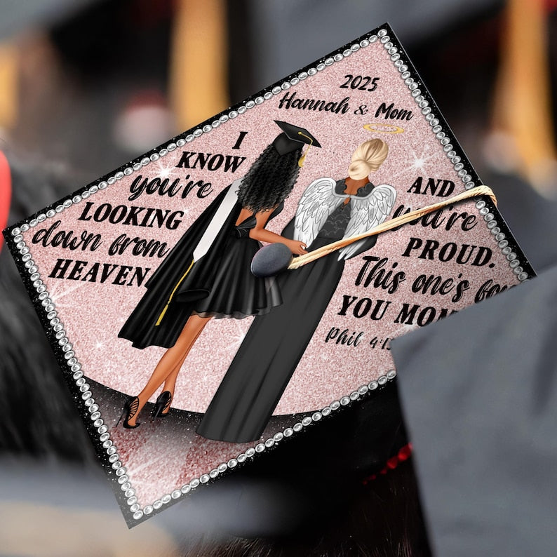 Beautifully designed graduation caps for lost loved ones, offering a unique and personal touch to your attire.