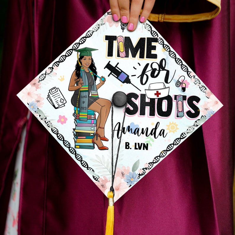 This custom RN graduation cap topper is an ideal piece of grad cap decorations for nursing school graduates.