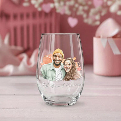 Personalized Watercolor Couple Photo Wine Glass