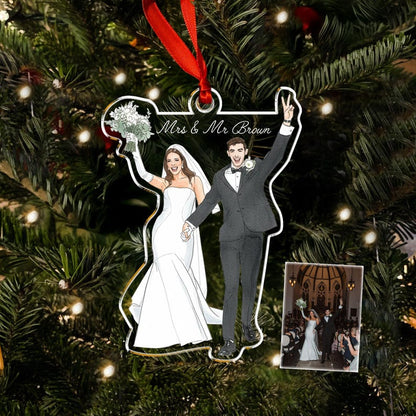 A Personalized Watercolor First Christmas Married Ornament, a beautiful watercolor Christmas ornament and couple ornament.