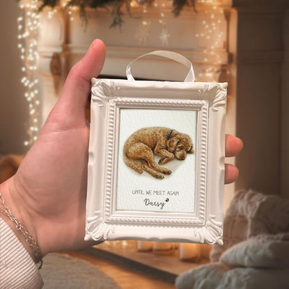 The perfect dog memorial gifts, this Personalized Watercolor Pet Portrait Memorial Ornament is a unique memorial ornament with picture.