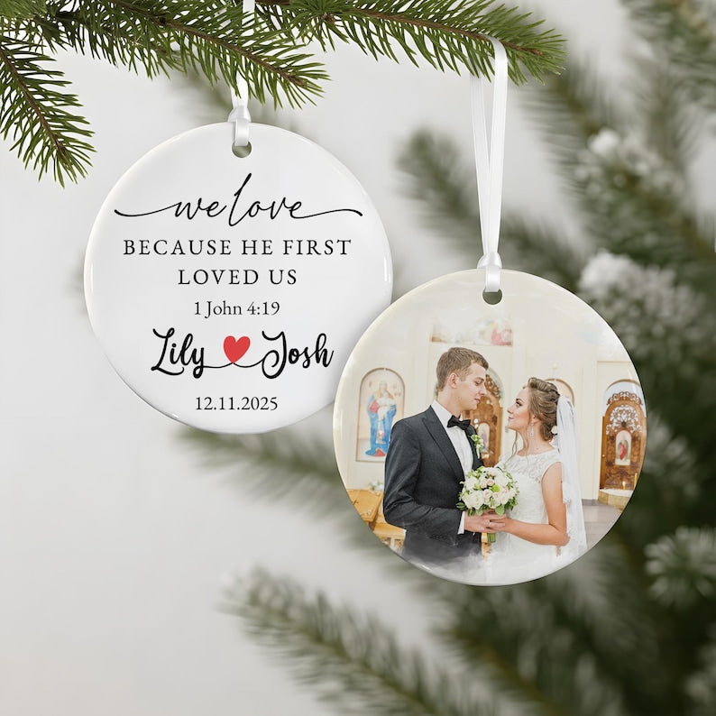 Personalized Watercolor Portrait Wedding Ceramic Ornament, a beautiful wedding ornament and custom hand painted christmas ornament.