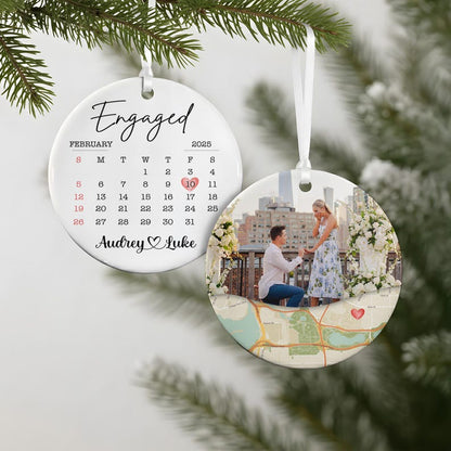 This ceramic Christmas tree ornament, a Personalized Wedding Engaged Calendar Ceramic Ornament, is the perfect first Christmas engaged ornament.
