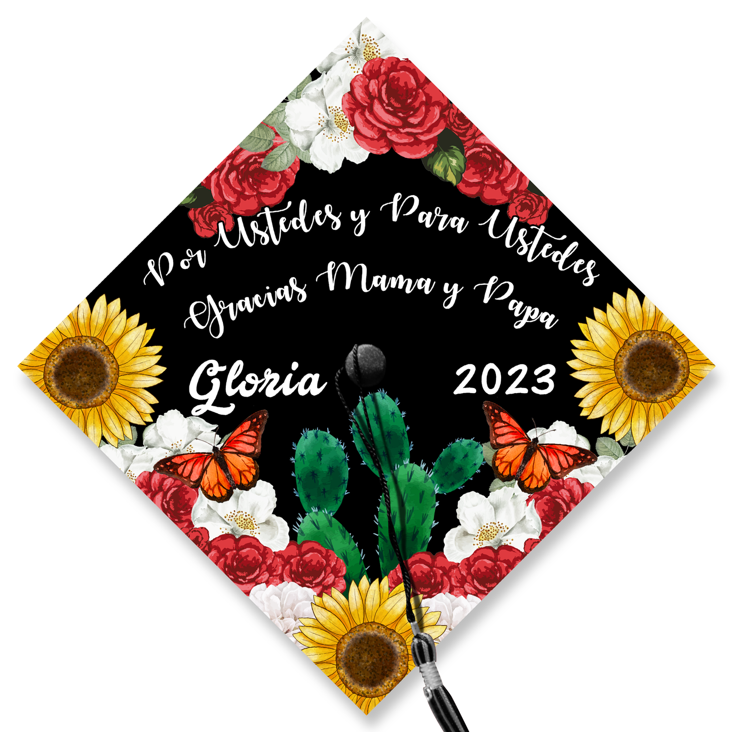 Gracias Mama Y Papa Cactus Graduation Cap Topper