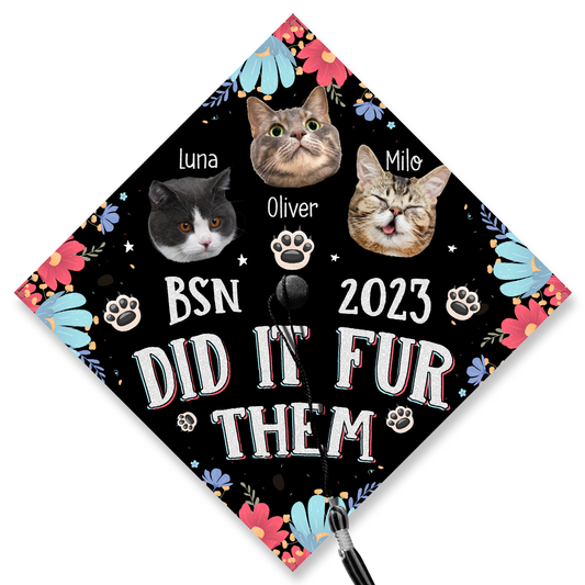 Did It For Them Cat Lazy Graduation Cap Topper