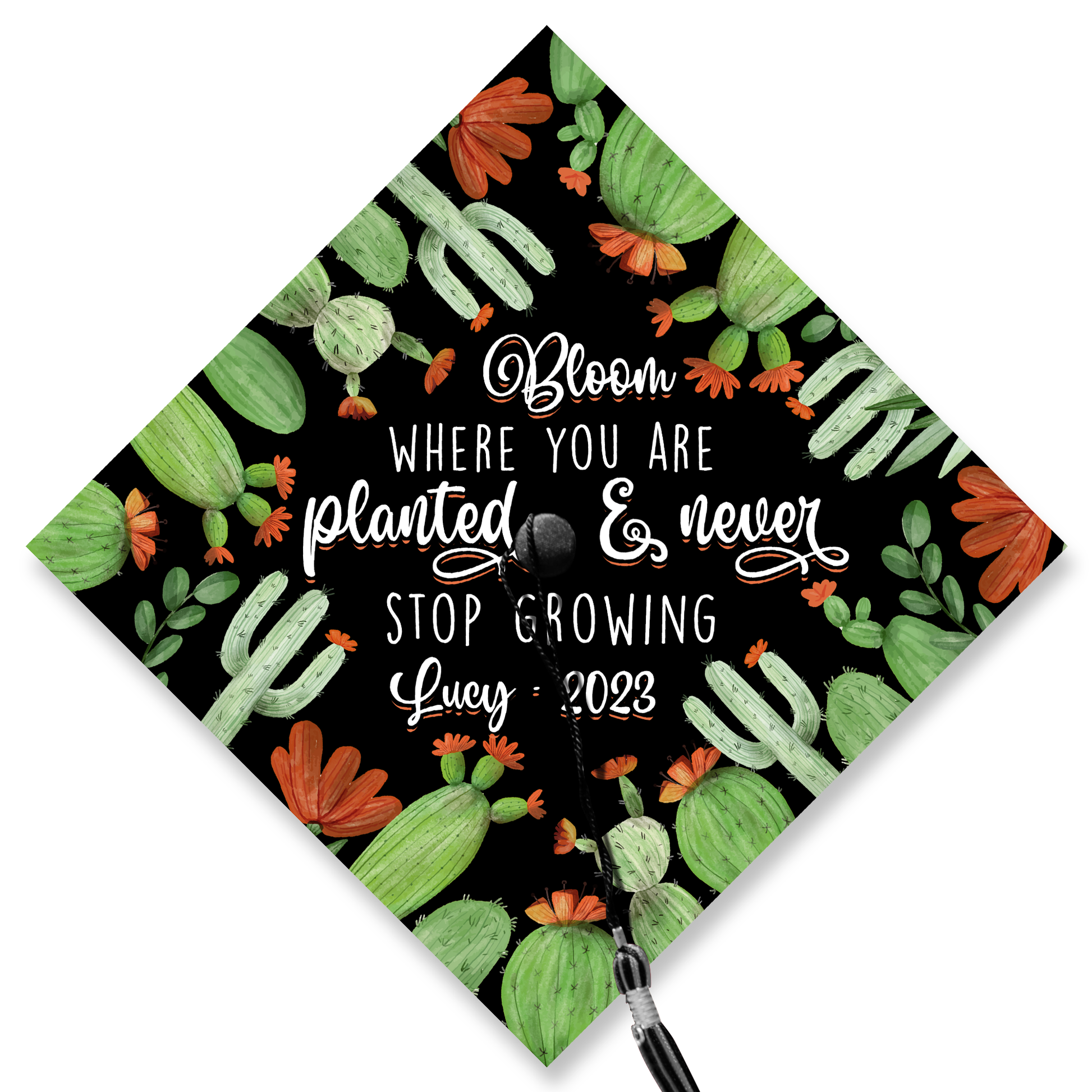 Bloom Where You Are Planted & Never Stop Growing Graduation Cap Topper