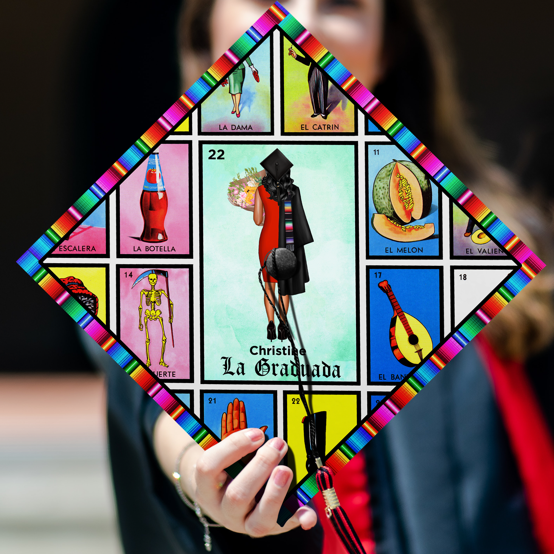 Personalized La Graduada Loteria Card Grad Cap Topper