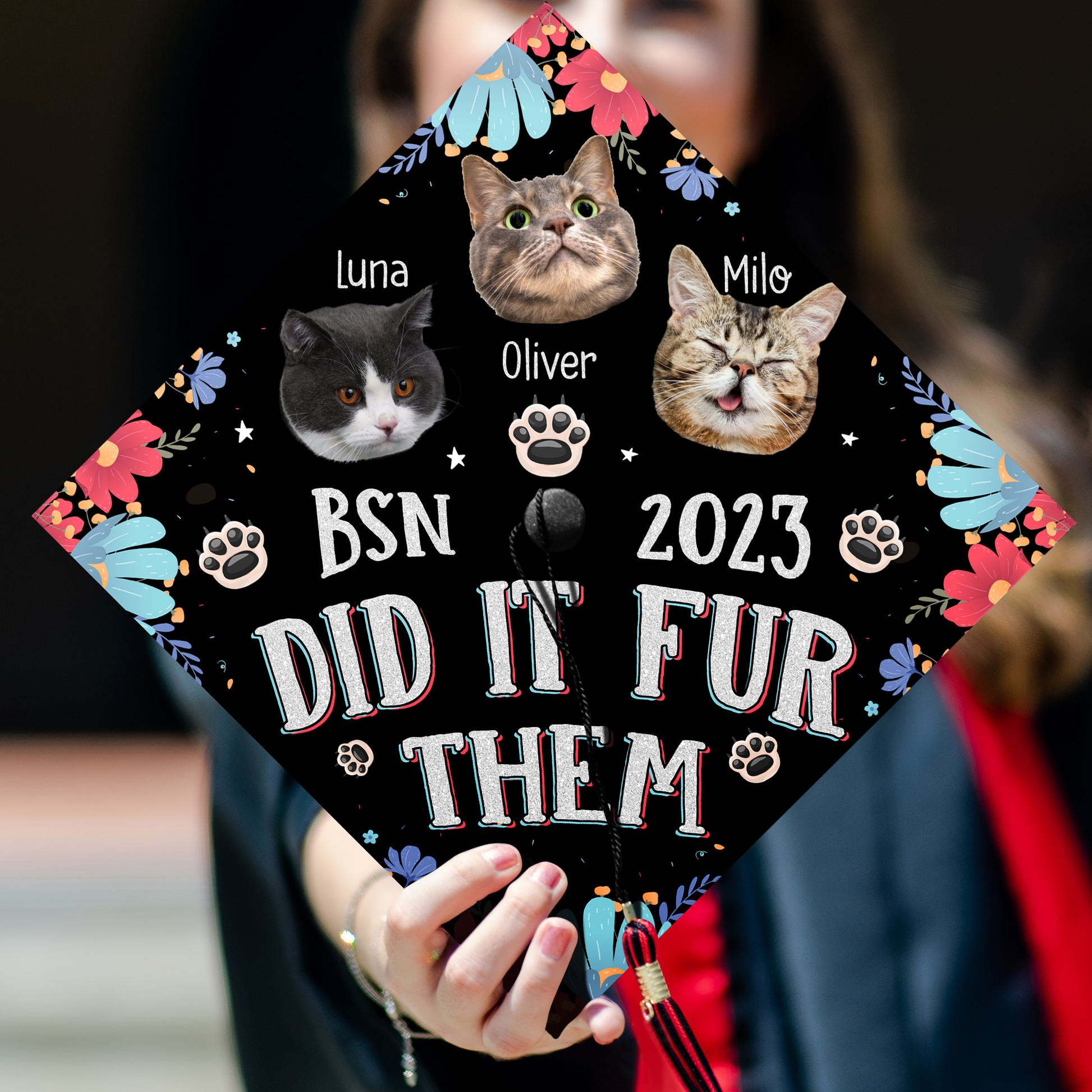 Did It For Them Cat Lazy Graduation Cap Topper