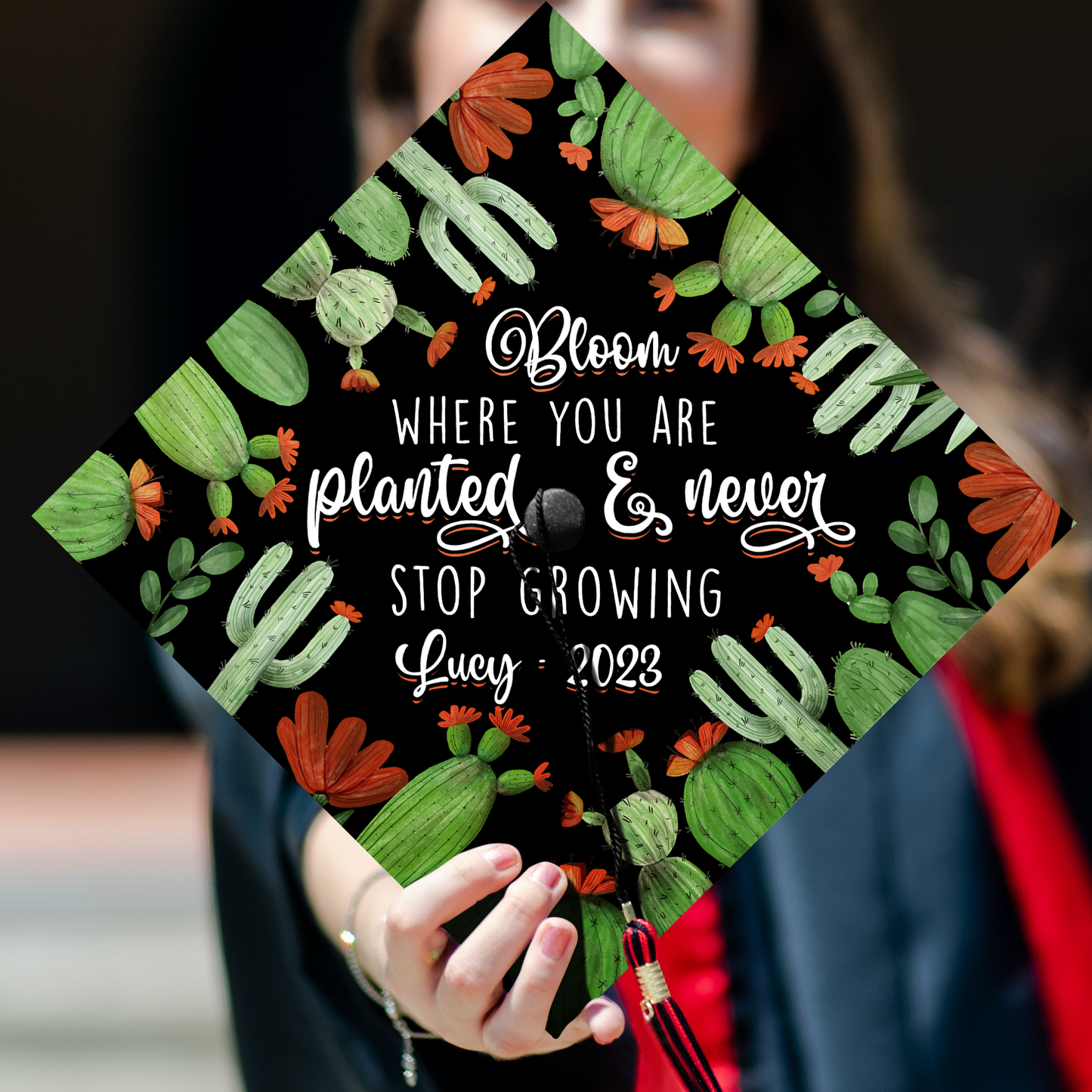 Bloom Where You Are Planted & Never Stop Growing Graduation Cap Topper