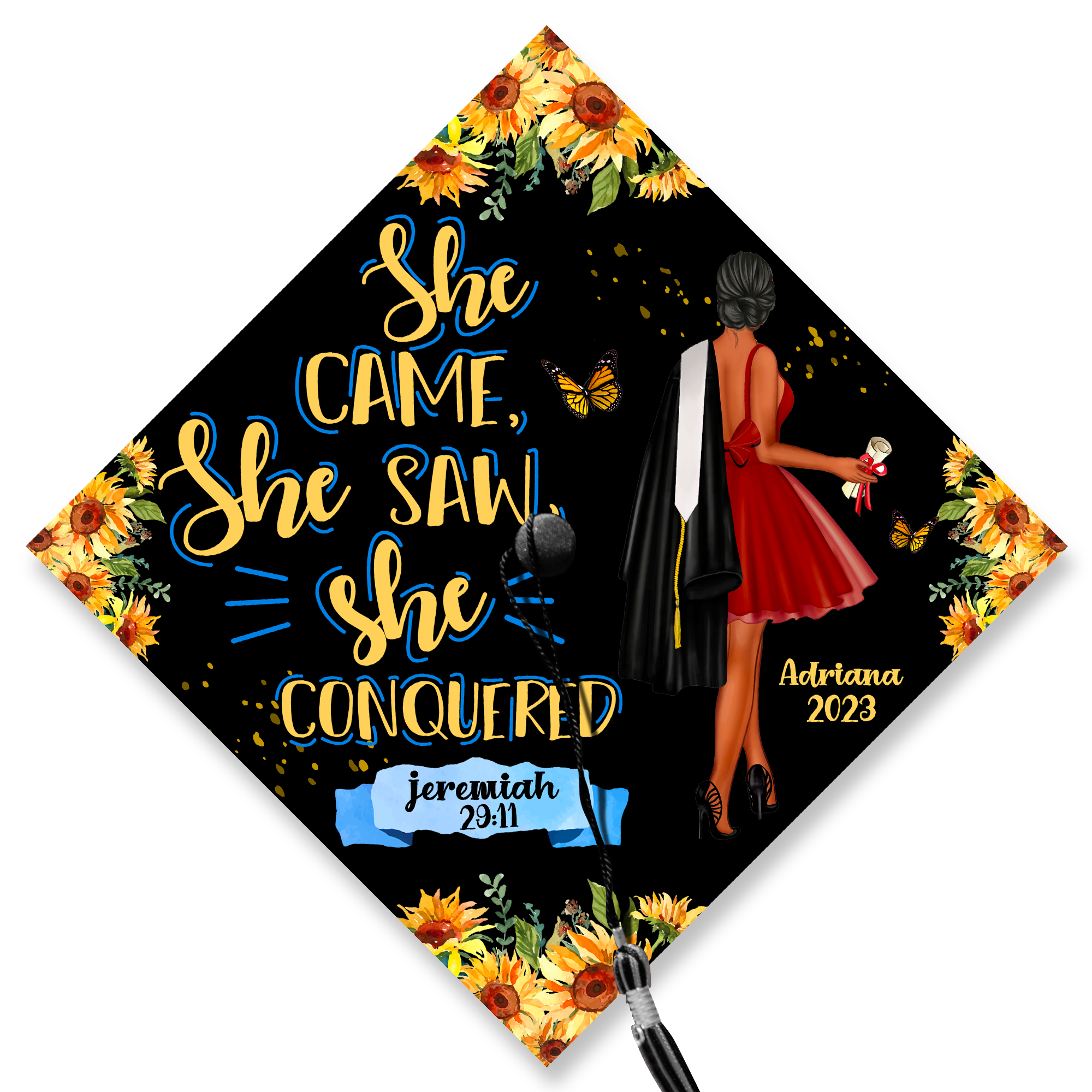She Came, She Saw, She Conquered Graduation Cap Topper