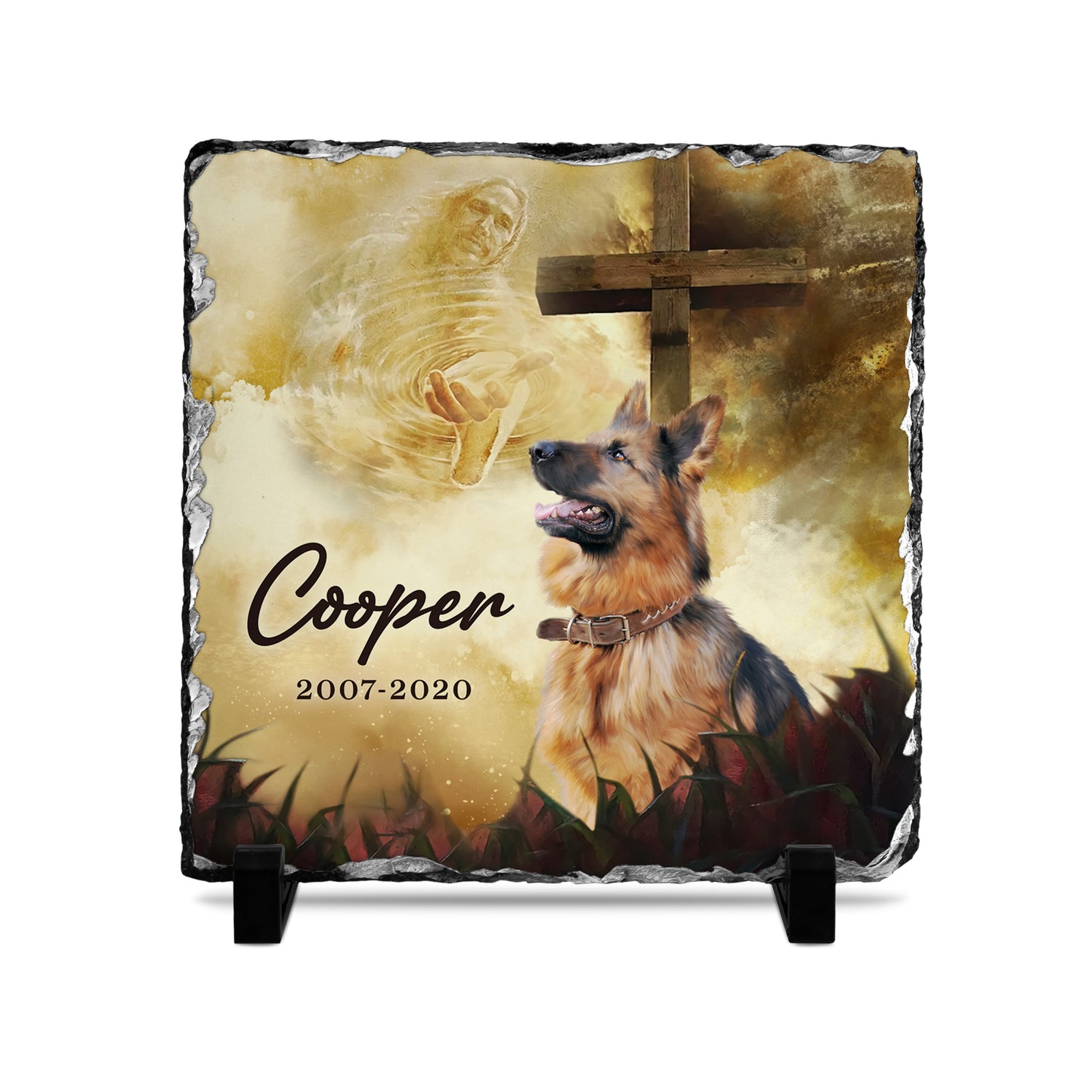 Personalizy Store Slate plaque Dog and Jesus Memorial, Custom Photo, Personalized Slate Plaque, Pet Memorial Gifts