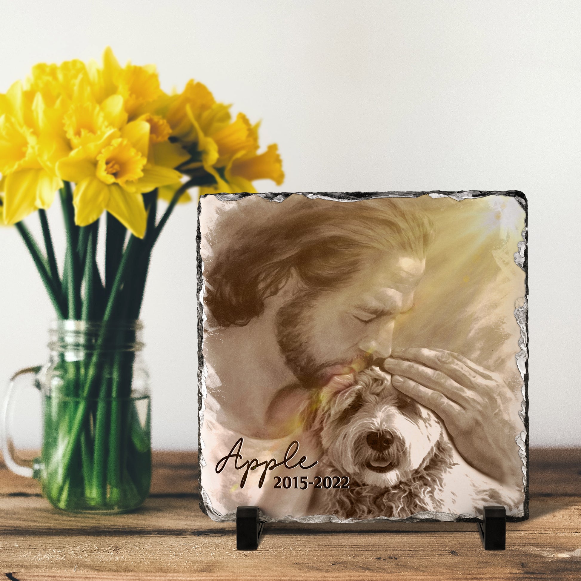 Personalizy Store Slate plaque Jesus Hugging My Dog, Custom Photo, Personalized Slate Plaque, Pet Memorial Gifts