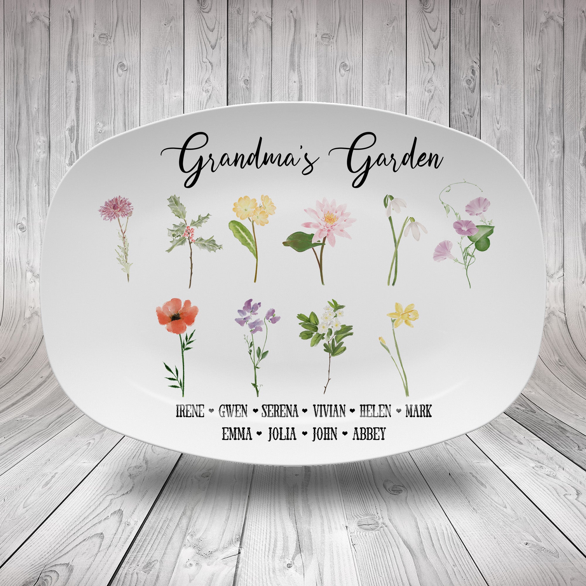 Personalized Birth Month Flowers Platter
