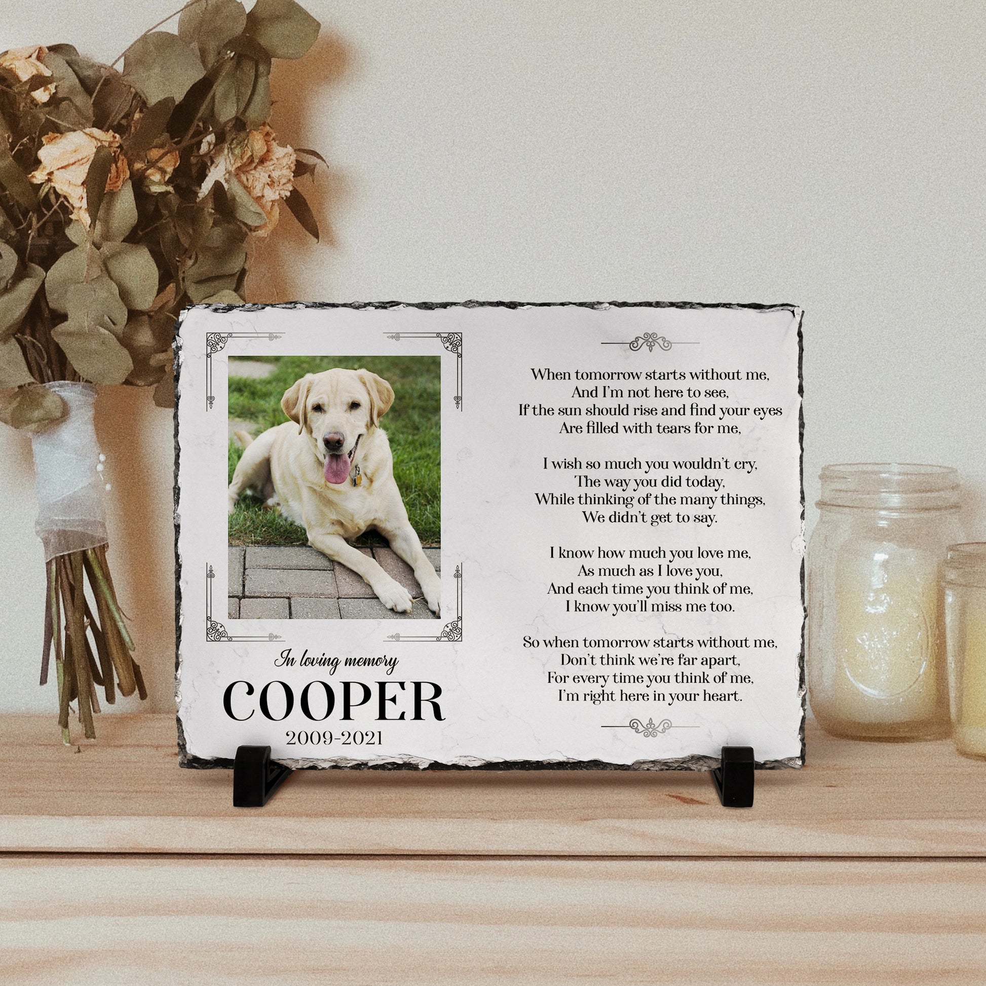 Personalizy Store Slate plaque When Tomorrow Starts Without Me, Custom Photo, Personalized Slate Plaque, Pet Memorial Gifts