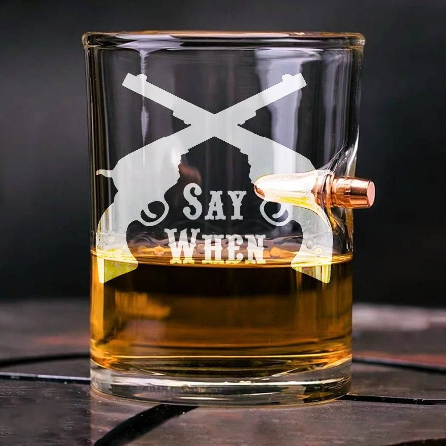 Say When Whiskey Glass With Bullet