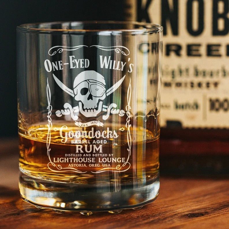 One Eyed Willy's Rum Whiskey Glass