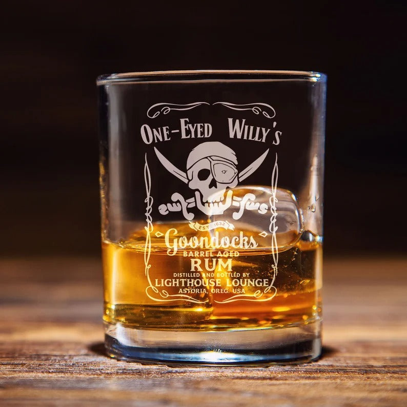 One Eyed Willy's Rum Whiskey Glass