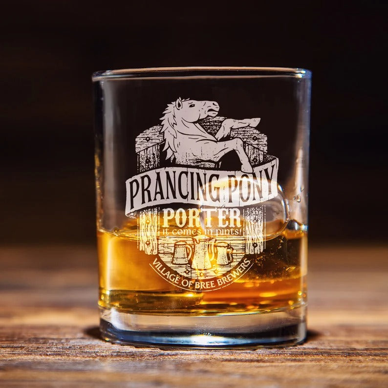 The Prancing Pony Whiskey Glass, Lord Of The Rings, The Hobbit Bourbon Glass