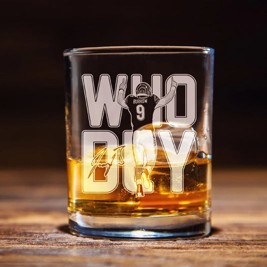 Joe Burrow Who Dey Whiskey Glass