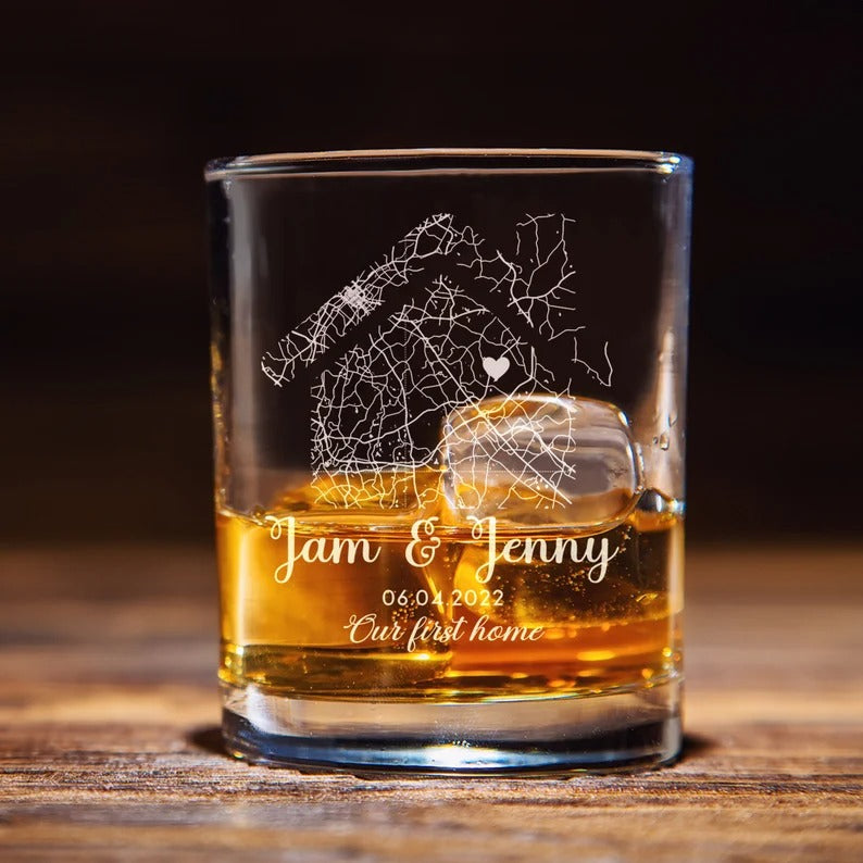 Custom Map Home Whiskey Glass