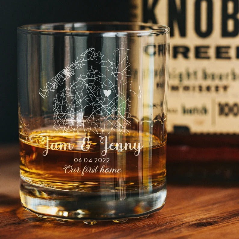 Custom Map Home Whiskey Glass