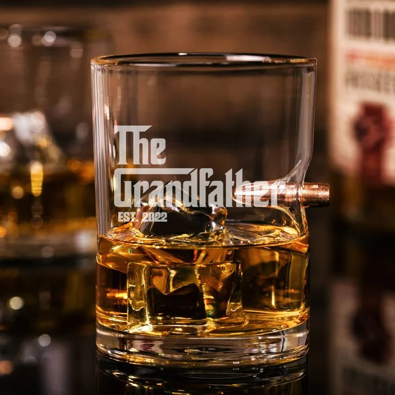 Personalized Godfather Whiskey Glass with Bullet