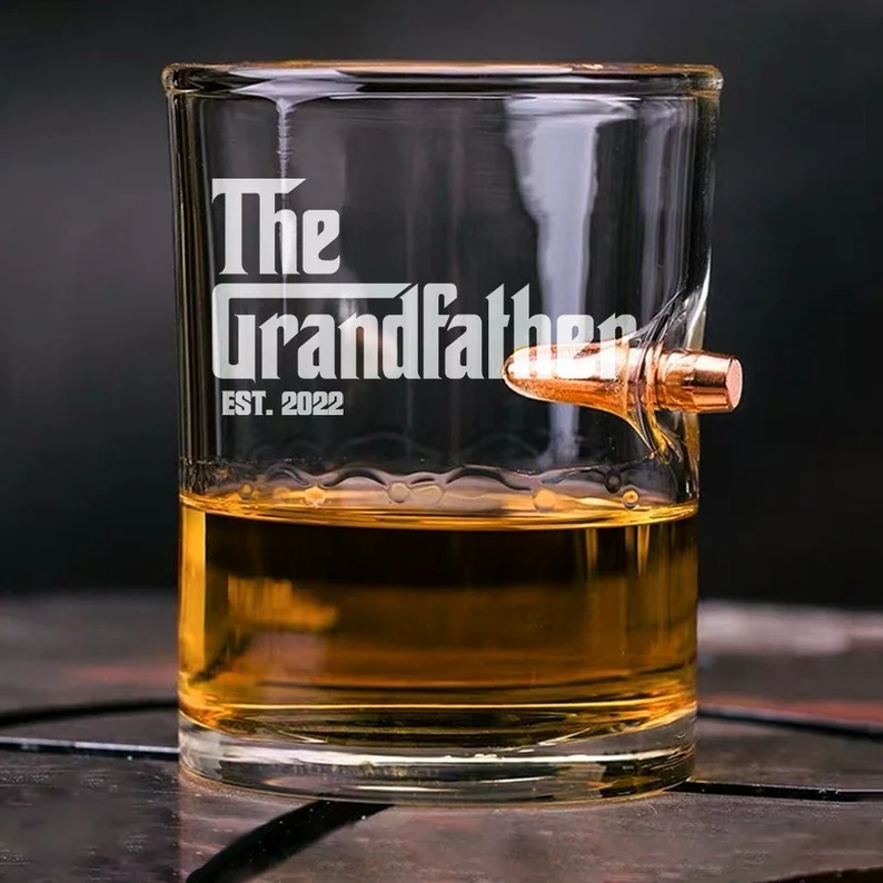 Personalized Godfather Whiskey Glass with Bullet