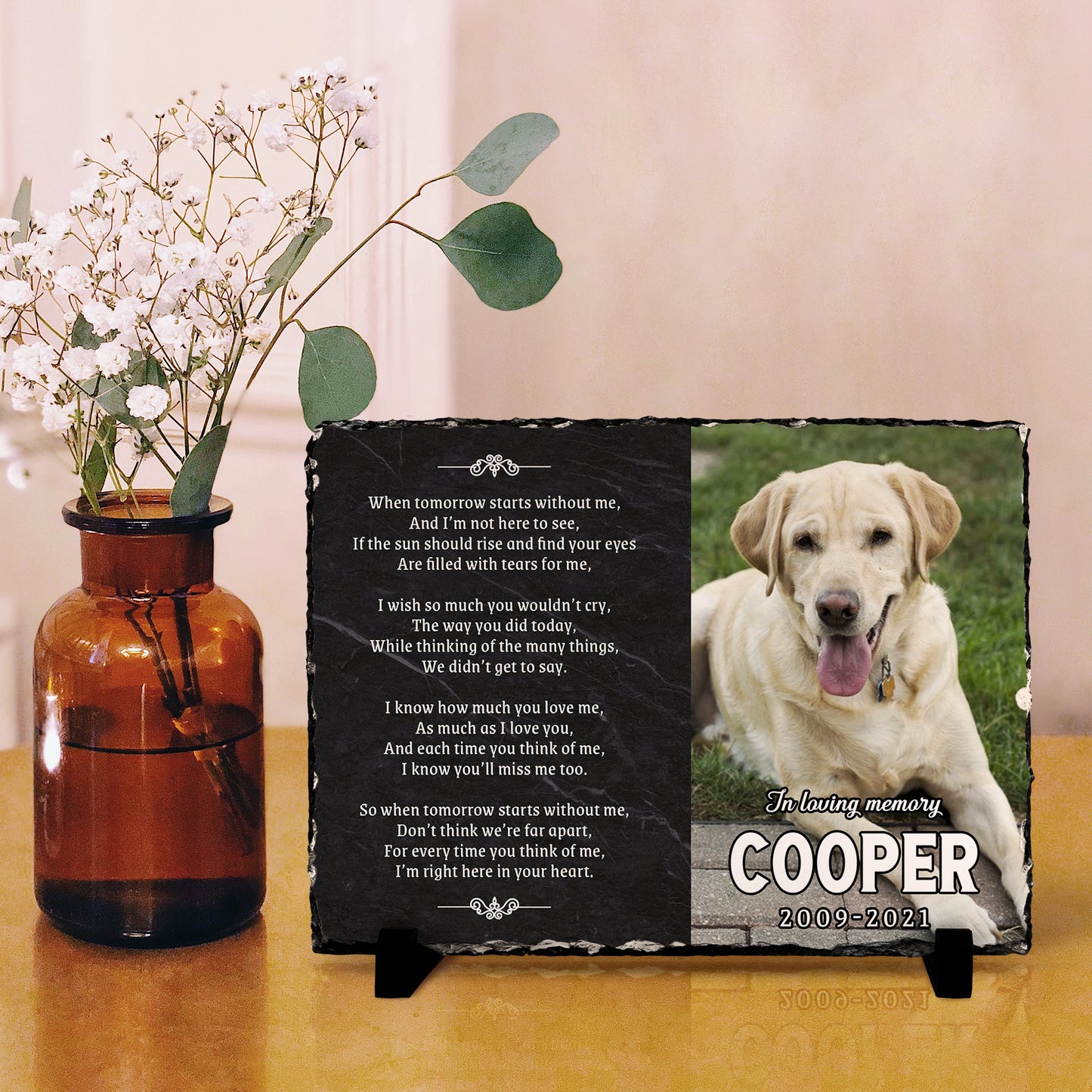 Personalizy Store Slate plaque When Tomorrow Starts Without Me Poem, Custom Photo, Personalized Slate Plaque, Pet Memorial Gifts