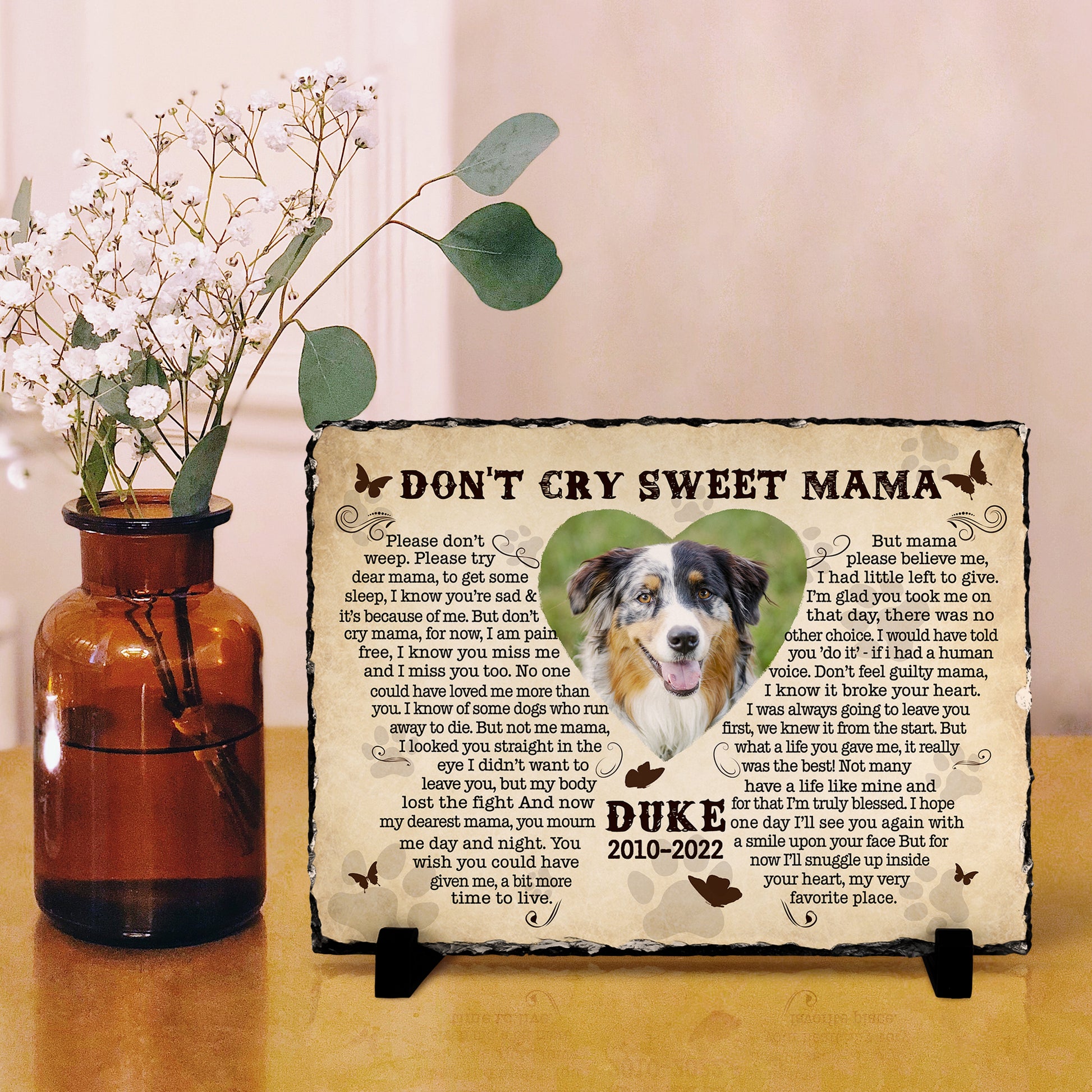 Personalizy Store Slate plaque Don't Cry Sweet Mama, Custom Photo, Personalized Slate Plaque, Pet Memorial Gifts